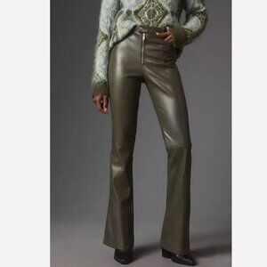 Anthropologie Avec Les Filles Faux Leather Kick Flare Pants 10 Green AS IS NWT